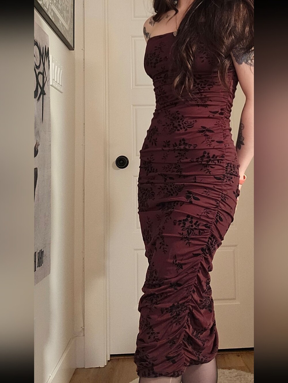 Burgundy Bodycon Midi Dress
